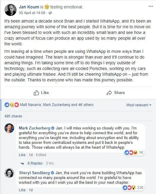 WhatsApp_Jan Koum离职原因_Whatsapp引入广告