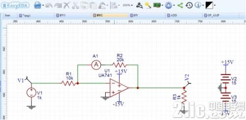 EasyEDA运放电路仿真教程_反向运算放大电路设计_ad中运算放大器怎么找