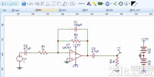 反向运算放大电路设计_EasyEDA运放电路仿真教程_ad中运算放大器怎么找