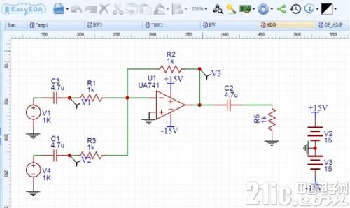 EasyEDA运放电路仿真教程_反向运算放大电路设计_ad中运算放大器怎么找